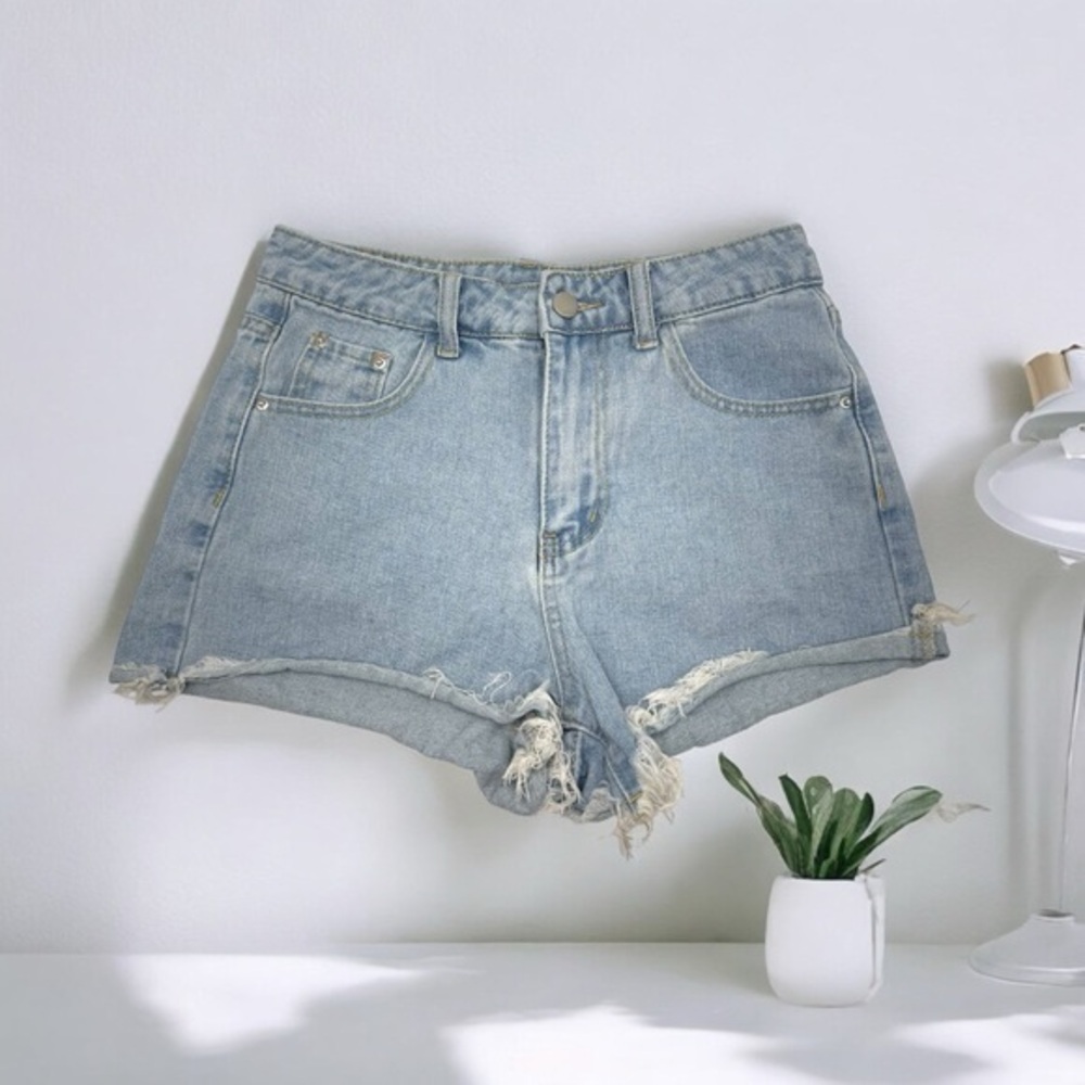 SHEIN Blue Jean Shorts Distressed High-Waisted